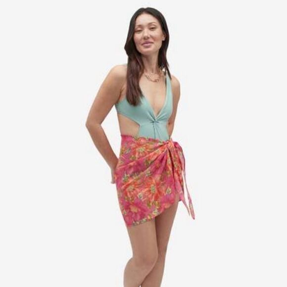Beach Riot Women Size OS Melanie Pink Floral Miami Peony Sarong Wrap Coverup - Picture 3 of 10